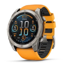 GARMIN FENIX 8 - 51MM AMOLED SAFIRA TITÂNIO COM BRACELETE LARANJA