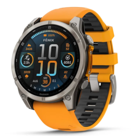 GARMIN FENIX 8 - 47MM AMOLED SAFIRA TITÂNIO COM BRACELETE LARANJA